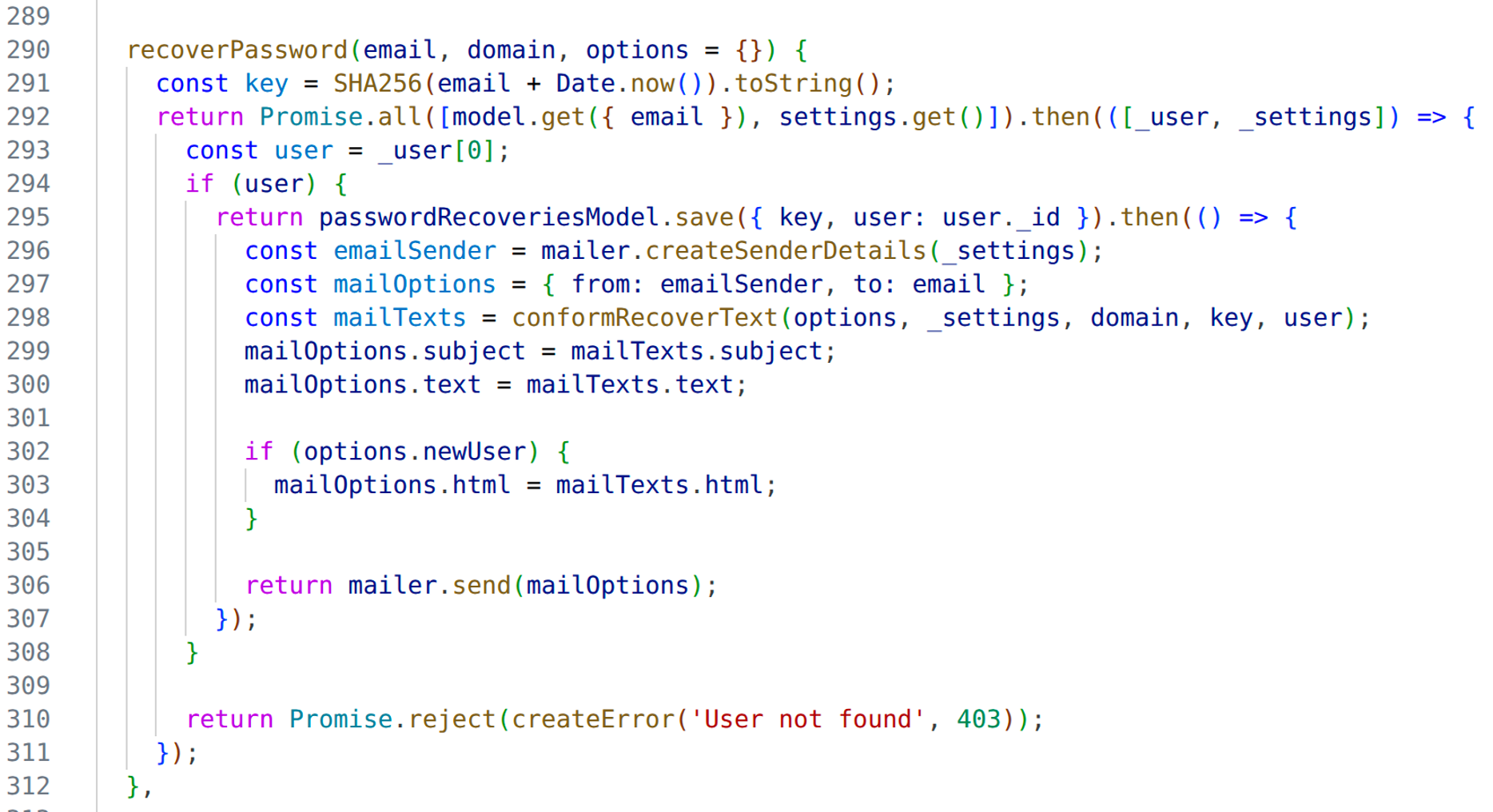 The vulnerable code. Note line 291 where the token is generated